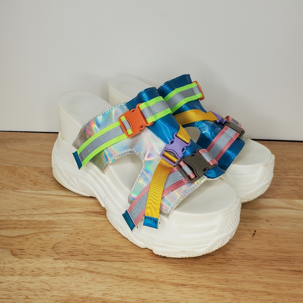 Holographic Women's Sandals with Multicolor Straps